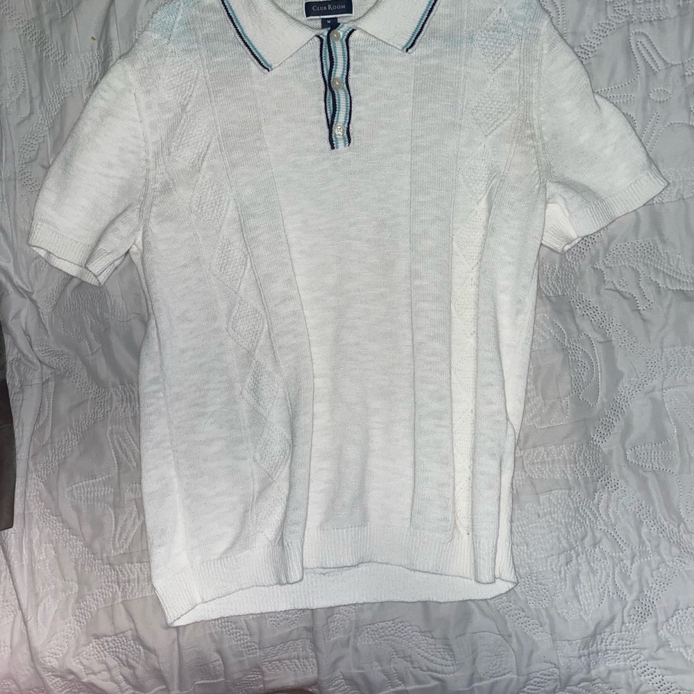 Club Room White Polo with Blue Accents